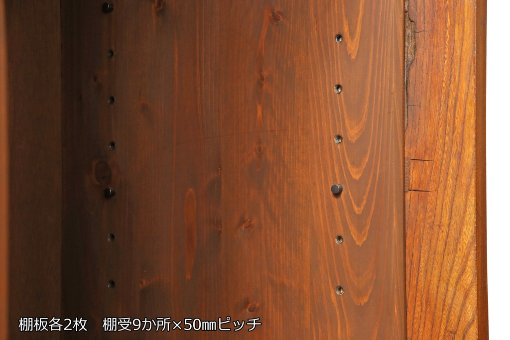 和製アンティーク　前面欅(ケヤキ)材の大振りな脚付き収納棚(サイドキャビネット、収納棚、戸棚)(R-058379)