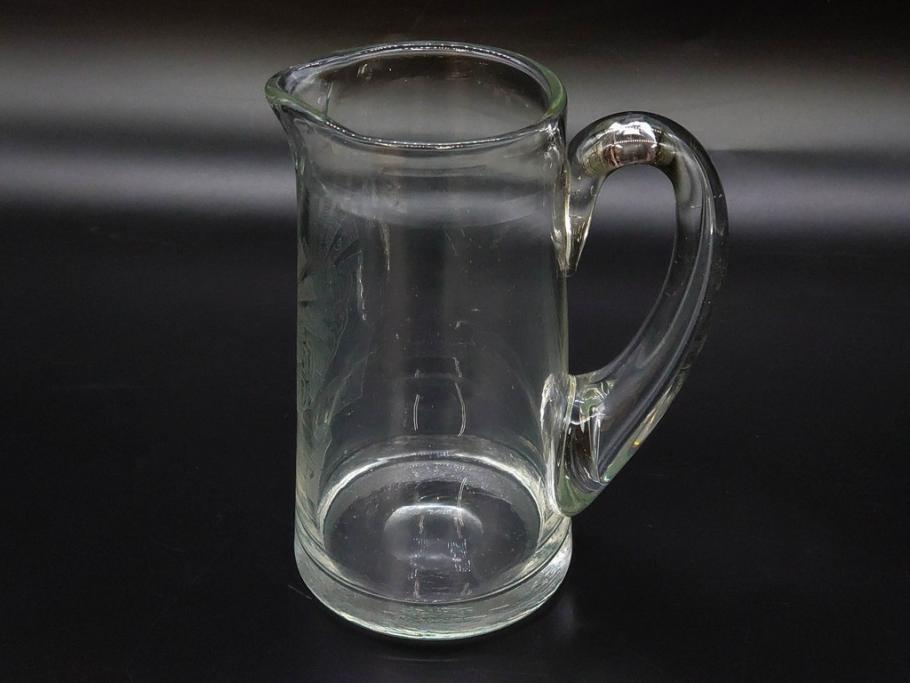 戦前　当時物　アサヒ生ビール　レトロなデザインがおしゃれなグラス4客&ピッチャーセット(ジョッキ、コップ、水差し、ジャグ、ウォーターポット、硝子、ガラス)(R-082933)