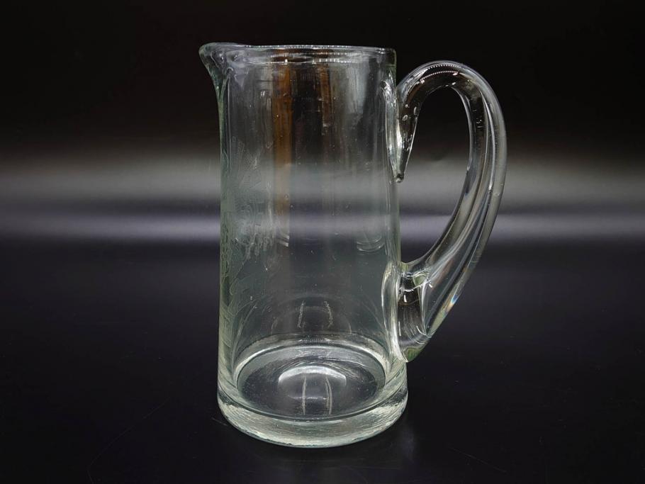 戦前　当時物　アサヒ生ビール　レトロなデザインがおしゃれなグラス4客&ピッチャーセット(ジョッキ、コップ、水差し、ジャグ、ウォーターポット、硝子、ガラス)(R-082933)