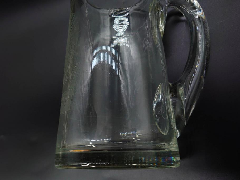 戦前　当時物　アサヒ生ビール　レトロなデザインがおしゃれなグラス4客&ピッチャーセット(ジョッキ、コップ、水差し、ジャグ、ウォーターポット、硝子、ガラス)(R-082933)