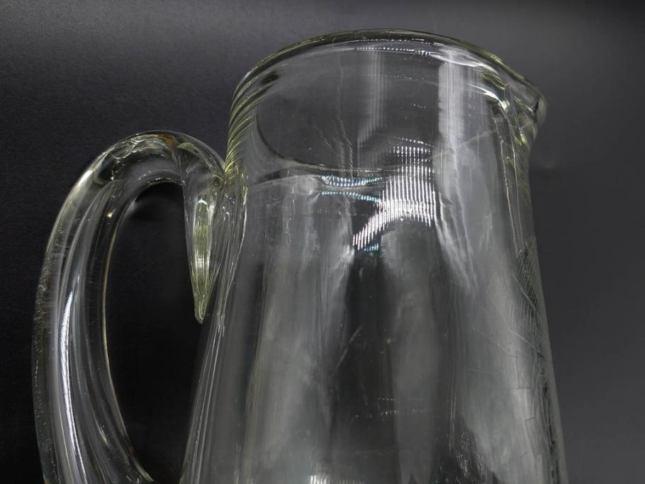 戦前　当時物　アサヒ生ビール　レトロなデザインがおしゃれなグラス4客&ピッチャーセット(ジョッキ、コップ、水差し、ジャグ、ウォーターポット、硝子、ガラス)(R-082933)