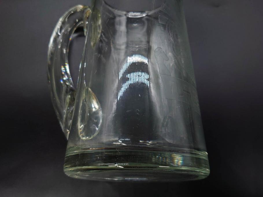 戦前　当時物　アサヒ生ビール　レトロなデザインがおしゃれなグラス4客&ピッチャーセット(ジョッキ、コップ、水差し、ジャグ、ウォーターポット、硝子、ガラス)(R-082933)