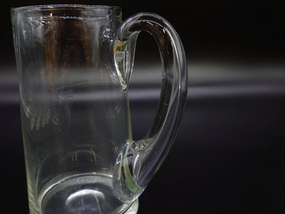 戦前　当時物　アサヒ生ビール　レトロなデザインがおしゃれなグラス4客&ピッチャーセット(ジョッキ、コップ、水差し、ジャグ、ウォーターポット、硝子、ガラス)(R-082933)