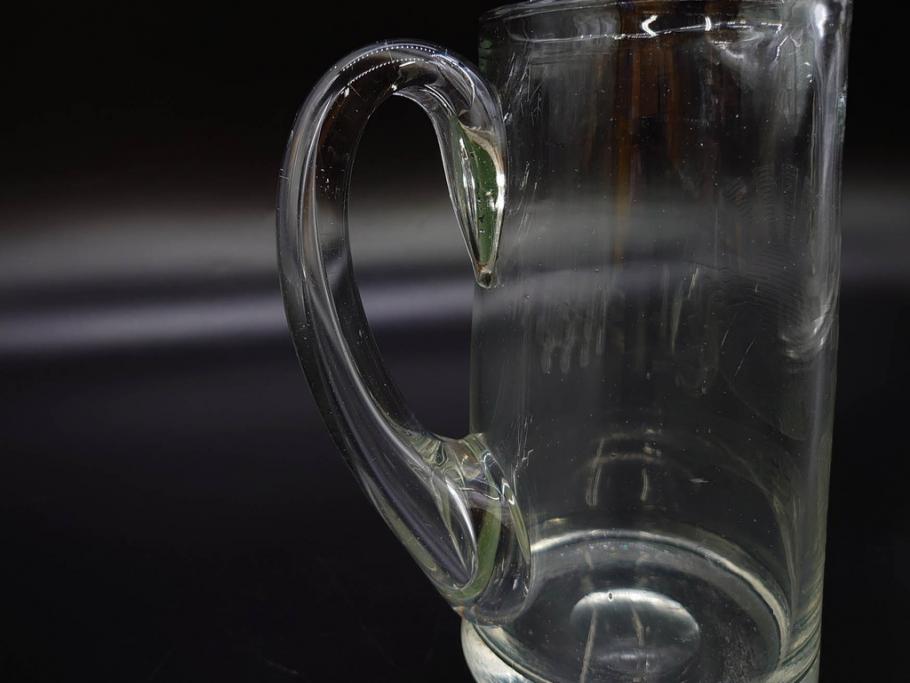 戦前　当時物　アサヒ生ビール　レトロなデザインがおしゃれなグラス4客&ピッチャーセット(ジョッキ、コップ、水差し、ジャグ、ウォーターポット、硝子、ガラス)(R-082933)