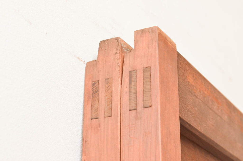アンティーク建具　明るい木色が温かみを感じるガラス戸2枚セット(引き戸)(R-076045)