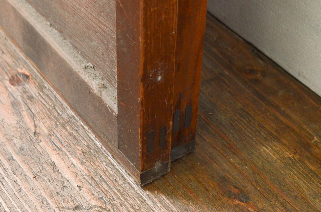 アンティーク建具　明るい木色が温かみを感じるガラス戸2枚セット(引き戸)(R-076047)