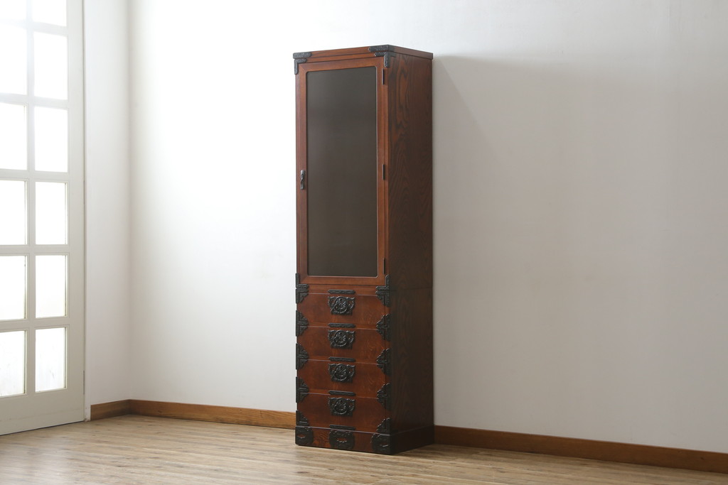 中古　岩谷堂箪笥　菊幸　お部屋に取り入れやすいスリムな縦型箪笥(収納棚、キャビネット、引き出し)(R-050787)