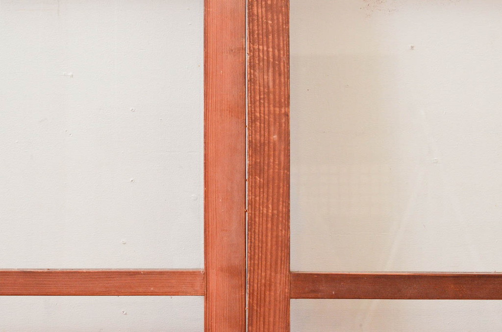 アンティーク建具　趣ある木味が魅力的なガラス戸2枚セット(引き戸)(R-076054)
