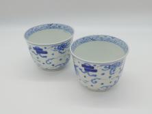 大清光緒年製　色絵染付蓋茶碗2客セット(伊万里、中国?)(R-052172)