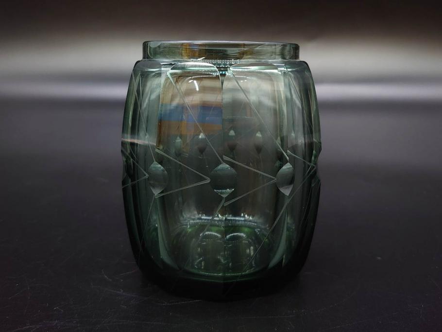 戦前　当時物　ガラス　切子　エナメル　グラス　どこか懐かしさを感じるコップなど5点セット(花、小物入れ、硝子、和ガラス)(R-082934)