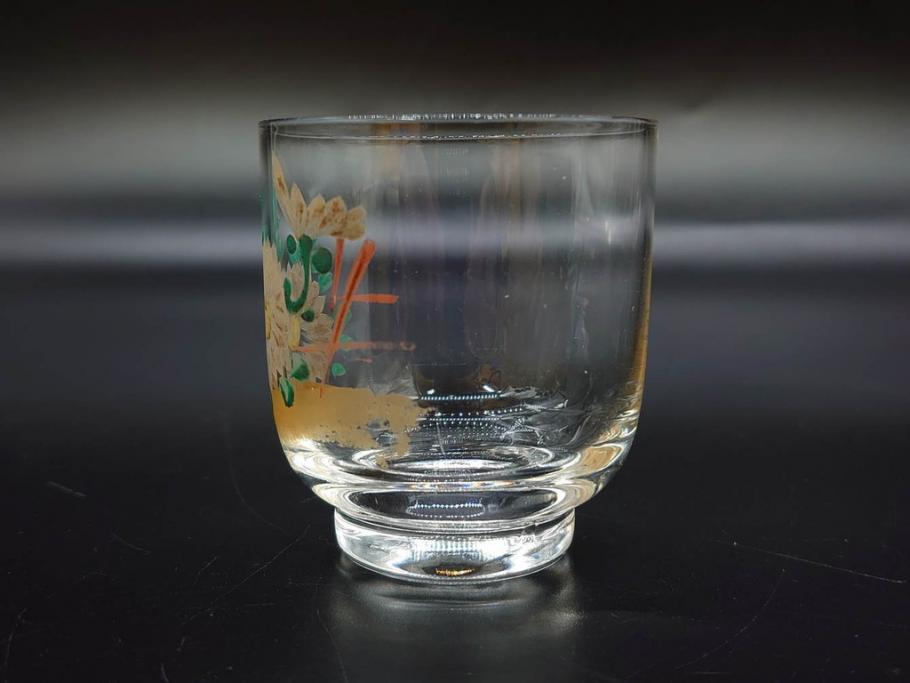 戦前　当時物　ガラス　切子　エナメル　グラス　どこか懐かしさを感じるコップなど5点セット(花、小物入れ、硝子、和ガラス)(R-082934)