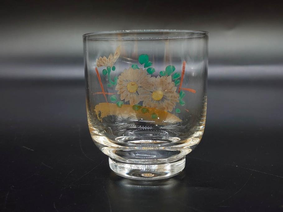 戦前　当時物　ガラス　切子　エナメル　グラス　どこか懐かしさを感じるコップなど5点セット(花、小物入れ、硝子、和ガラス)(R-082934)
