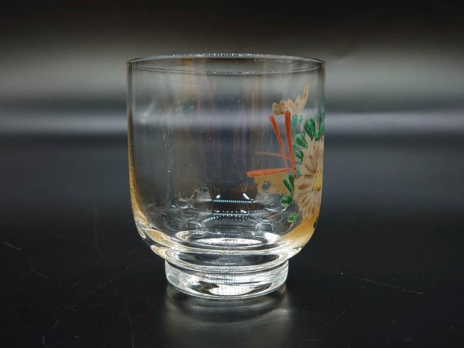 戦前　当時物　ガラス　切子　エナメル　グラス　どこか懐かしさを感じるコップなど5点セット(花、小物入れ、硝子、和ガラス)(R-082934)
