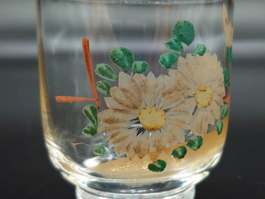 戦前　当時物　ガラス　切子　エナメル　グラス　どこか懐かしさを感じるコップなど5点セット(花、小物入れ、硝子、和ガラス)(R-082934)