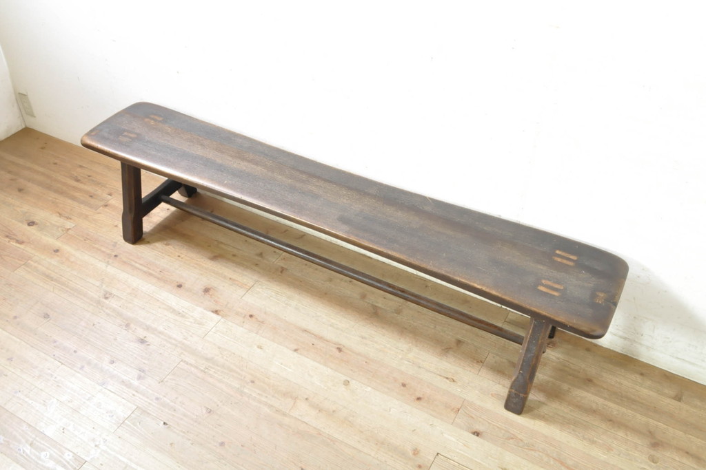 中古　飛騨産業　PROVINCIAL(プロヴィンシャル・プロビンシャル)　素朴な風合いが温かみのあるトリッスルベンチ(長椅子、板座チェア、ダイニングベンチ、飾り台)(定価約24万円)(R-074014)
