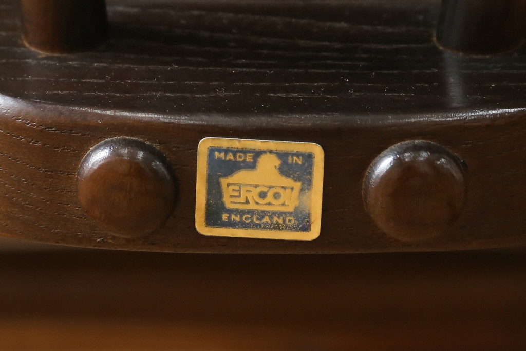 中古　美品　イギリス　ERCOL(アーコール)　落ち着いた色合いのボタニカル柄が印象的なクッション付きロッキングチェア(揺り椅子、イス、アームチェア)(R-060419)
