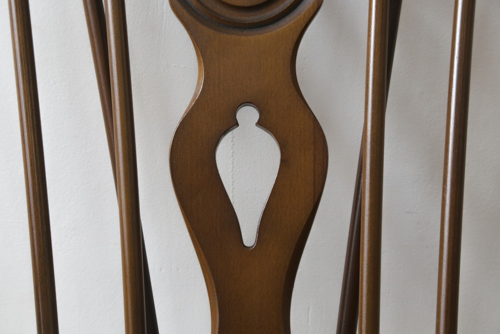 中古　美品　イギリス　ERCOL(アーコール)　落ち着いた色合いのボタニカル柄が印象的なクッション付きロッキングチェア(揺り椅子、イス、アームチェア)(R-060419)