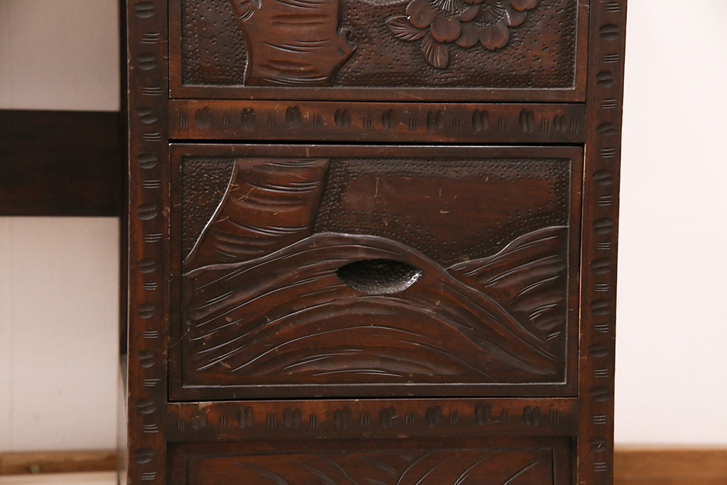 中古　伝統工芸　軽井沢彫り　桜の彫刻が美しいドレッサー(鏡台)(R-049778)