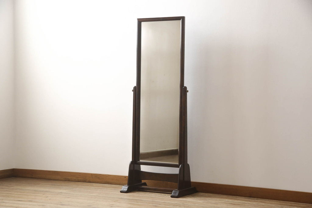 中古　松本民芸家具　シンプルながら品の良い佇まいが魅力のD型姿見(スタンドミラー、鏡)(定価約14万8千円)(R-066459)