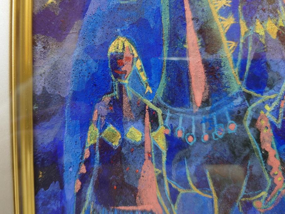 真作　山下邦雄　「サーカスがやってきた」　F0号　日本画(共シール、絵画、額装、箱付き)(R-076732)