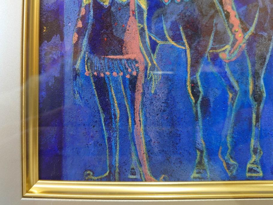 真作　山下邦雄　「サーカスがやってきた」　F0号　日本画(共シール、絵画、額装、箱付き)(R-076732)