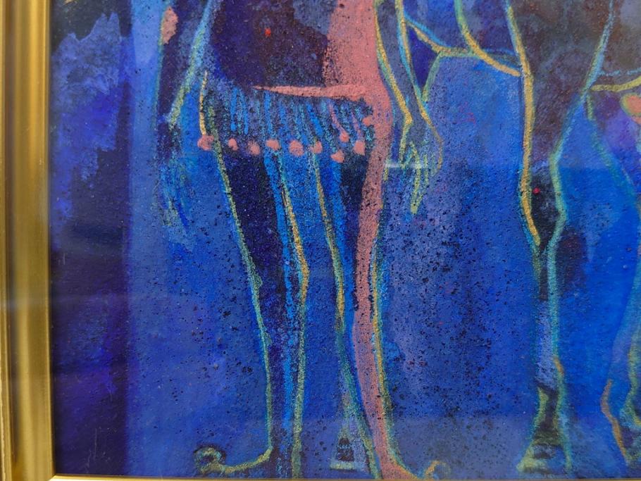 真作　山下邦雄　「サーカスがやってきた」　F0号　日本画(共シール、絵画、額装、箱付き)(R-076732)