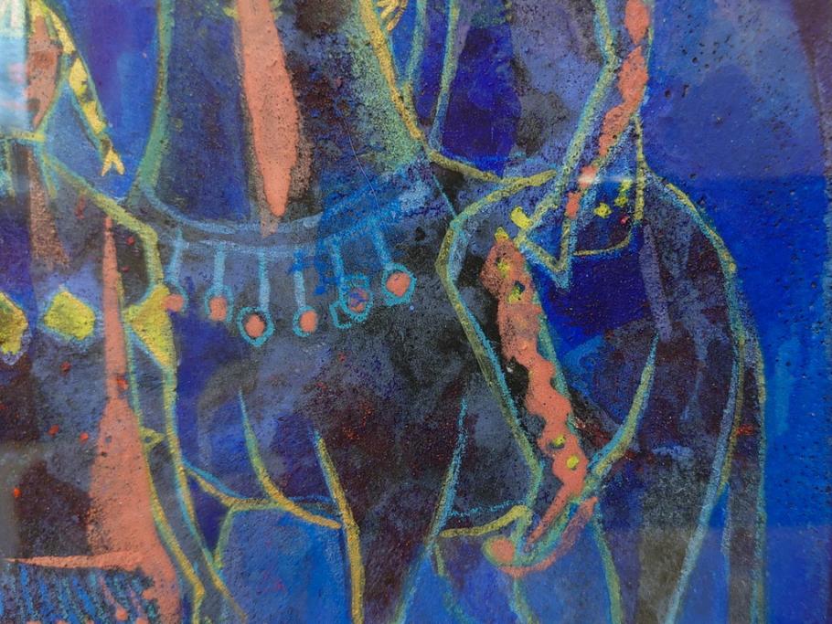 真作　山下邦雄　「サーカスがやってきた」　F0号　日本画(共シール、絵画、額装、箱付き)(R-076732)