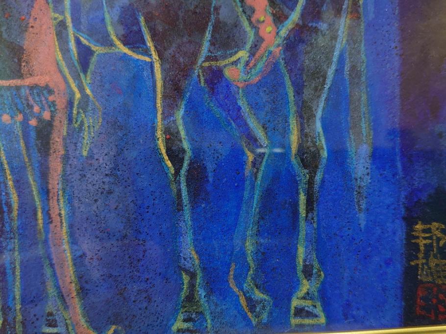 真作　山下邦雄　「サーカスがやってきた」　F0号　日本画(共シール、絵画、額装、箱付き)(R-076732)