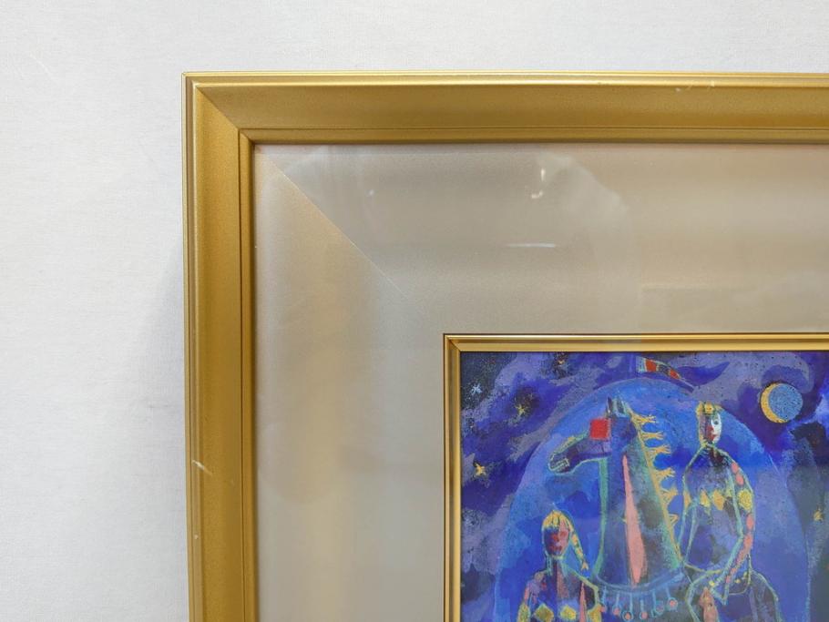 真作　山下邦雄　「サーカスがやってきた」　F0号　日本画(共シール、絵画、額装、箱付き)(R-076732)
