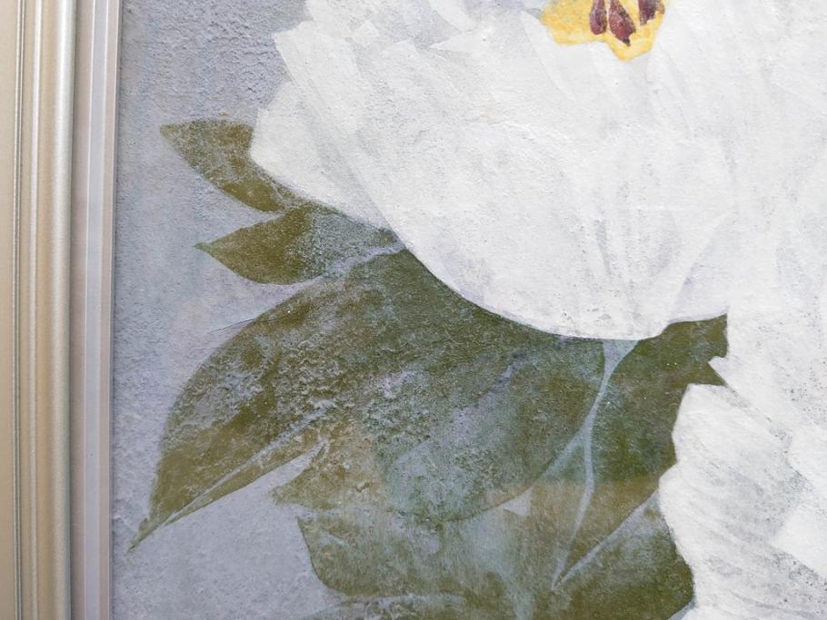 真作　山下邦雄　「牡丹」　6F(6号)　日本画(ぼたん、花、共シール、絵画、額装、箱付き)(R-076743)