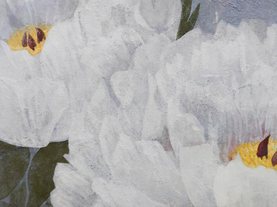 真作　山下邦雄　「牡丹」　6F(6号)　日本画(ぼたん、花、共シール、絵画、額装、箱付き)(R-076743)
