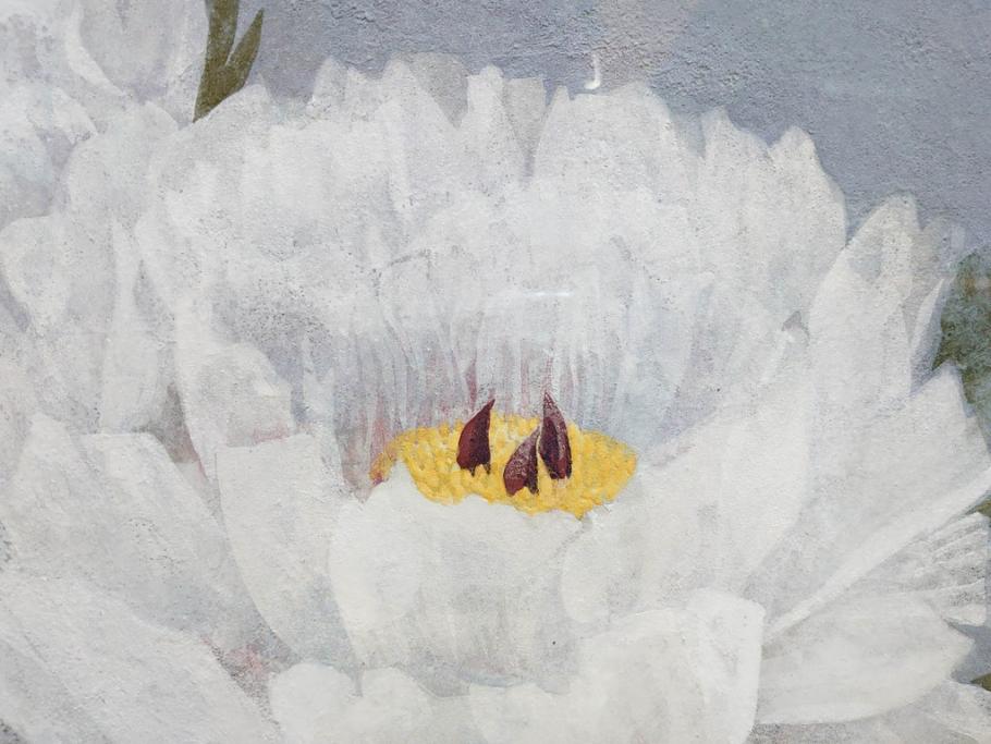 真作　山下邦雄　「牡丹」　6F(6号)　日本画(ぼたん、花、共シール、絵画、額装、箱付き)(R-076743)