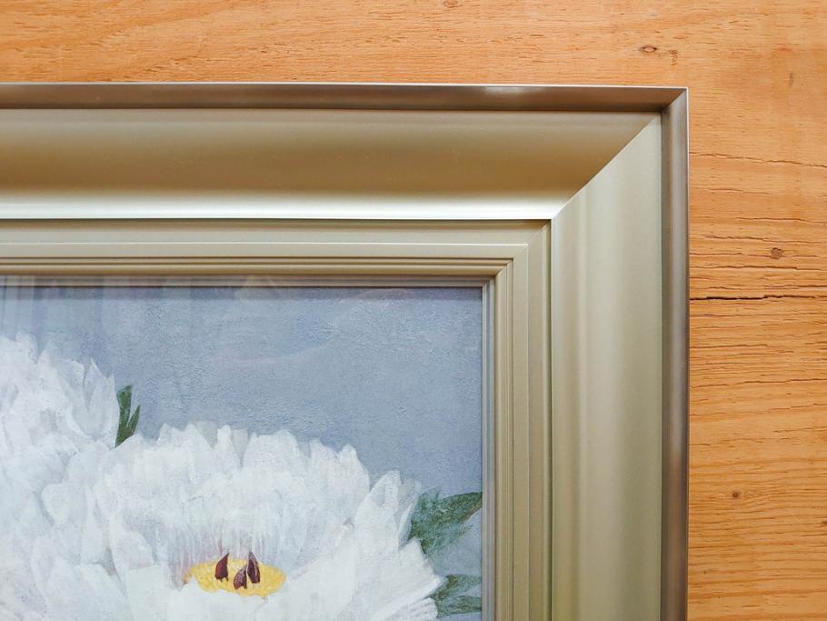 真作　山下邦雄　「牡丹」　6F(6号)　日本画(ぼたん、花、共シール、絵画、額装、箱付き)(R-076743)