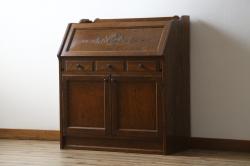 中古　美品!!　高級品　三越デパート　上品なお花の彫刻が魅力のライティングビューロー(カントリーハウス、Brugge、ブルージュ、簿記机、ワークデスク、在宅用、在宅ワーク用)(R-068112)