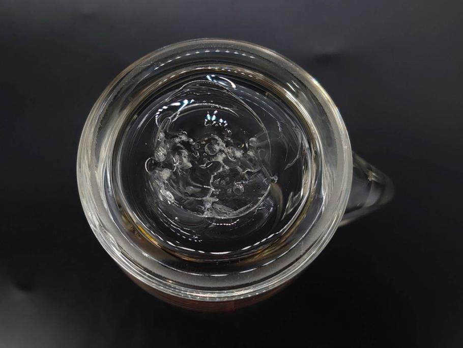 戦前　当時物　吹きガラス　落ち着いた佇まいの計量カップ2点セット(ジョッキ、花器、花瓶、花入、花生、フラワーベース、硝子、目盛付き)(R-082969)