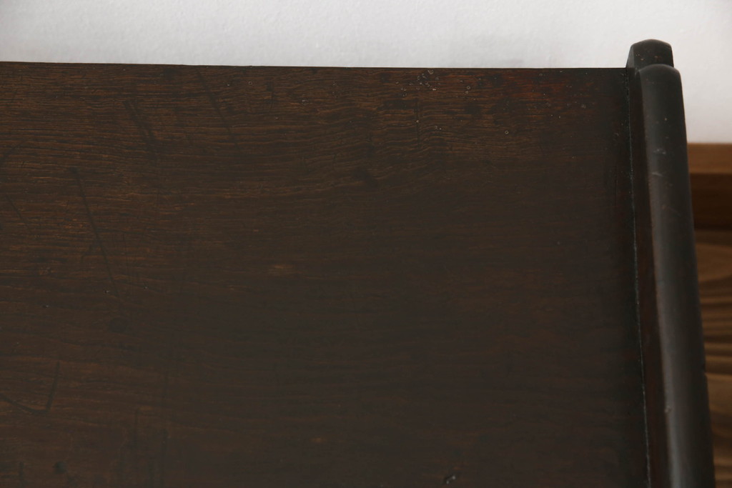 和製アンティーク　杢目が魅力的な総栗材の大型両袖机(文机、座机、ローテーブル、デスク、在宅用、在宅ワーク用、テレビ台、テレビボード、ローボード)(R-060534)