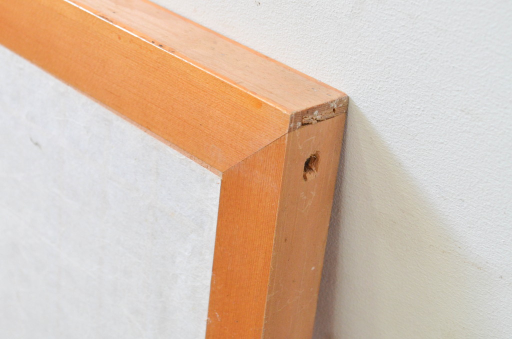 アンティーク建具　松と月の風情ある彫刻と格子の障子欄間1枚(明り取り、明かり取り)(R-069599)