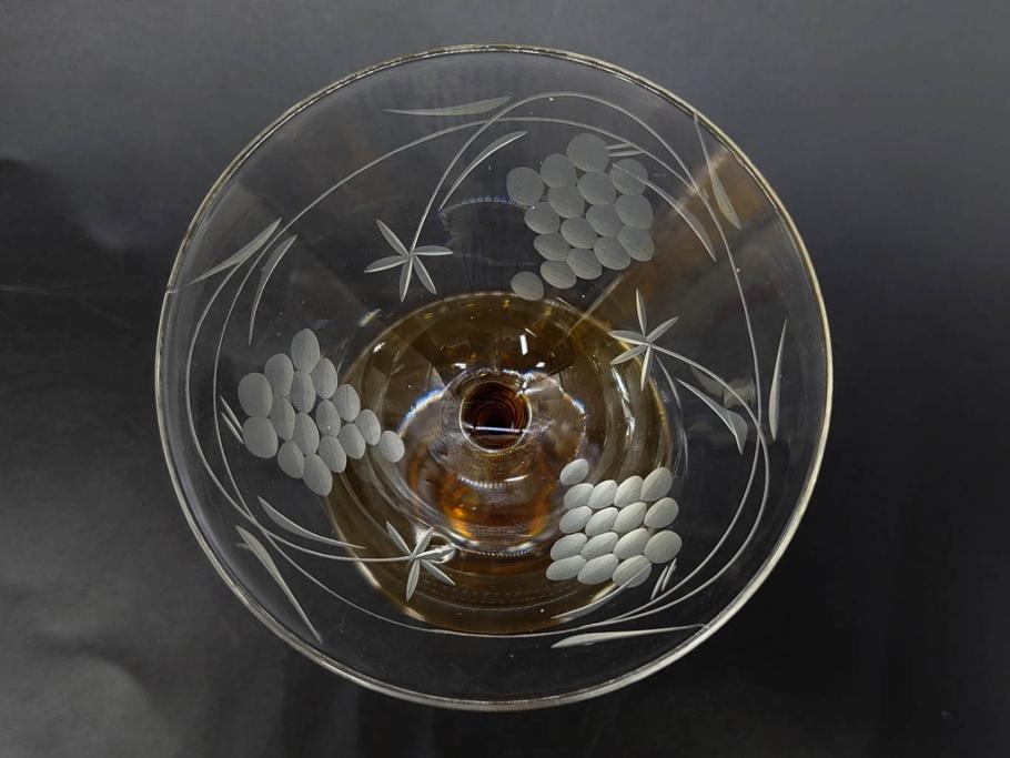 昭和初期～中期　切子　様々なデザインが楽しめるグラス9点セット(カクテル、ワイン、リキュール、バラ、薔薇、花、葡萄、ぶどう、和ガラス、硝子、酒器、酒杯)(R-082973)