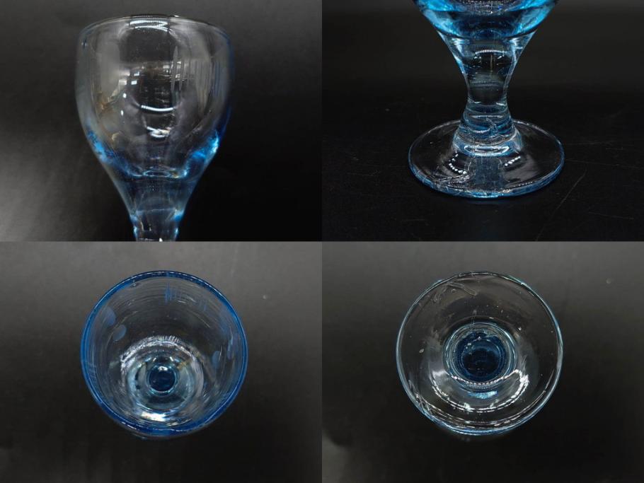 昭和初期～中期　切子　様々なデザインが楽しめるグラス9点セット(カクテル、ワイン、リキュール、バラ、薔薇、花、葡萄、ぶどう、和ガラス、硝子、酒器、酒杯)(R-082973)