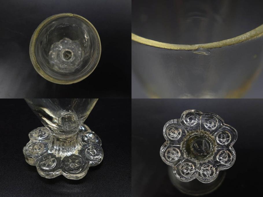 昭和初期～中期　切子　様々なデザインが楽しめるグラス9点セット(カクテル、ワイン、リキュール、バラ、薔薇、花、葡萄、ぶどう、和ガラス、硝子、酒器、酒杯)(R-082973)