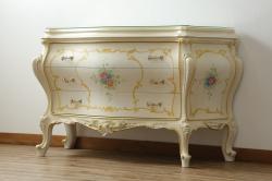 中古　美品　イタリア高級家具　SILIK(シリック)　ロココ調　Art.726　丸みを帯びたデザインが可愛らしい3段チェスト(コモード、サイドチェスト、ドロワー、引き出し)(定価約90万円)(R-065469)