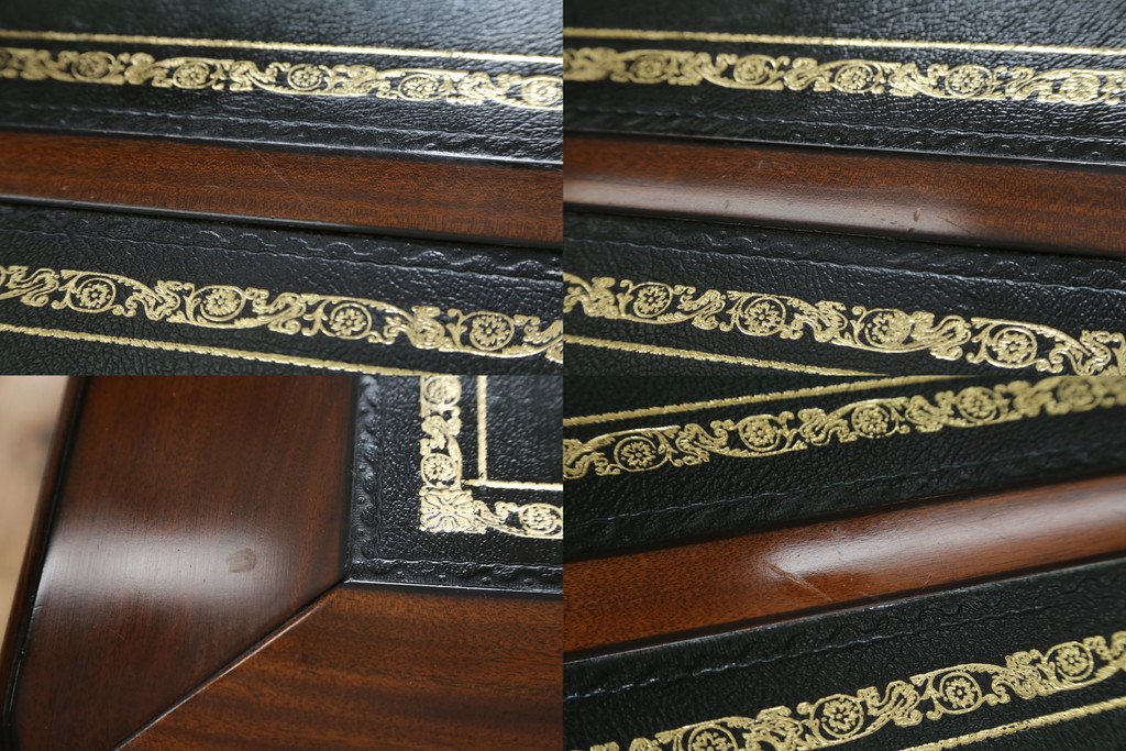 中古　美品　海外輸入品　マホガニー材　レザートップ(革)　Camerin(カメリン)　 VICTORIA COLLECTION(ヴィクトリアコレクション)　エレガントな英国様式プレジデントデスク(ニーホールデスク、両袖デスク、ワークデスク、在宅用、在宅ワーク)(R-061564)