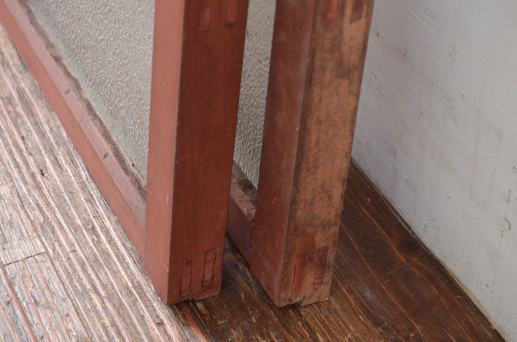 アンティーク建具　大正ロマンな雰囲気を醸し出すダイヤガラス入りの窓2枚セット(ガラス戸、引き戸)(R-082565)