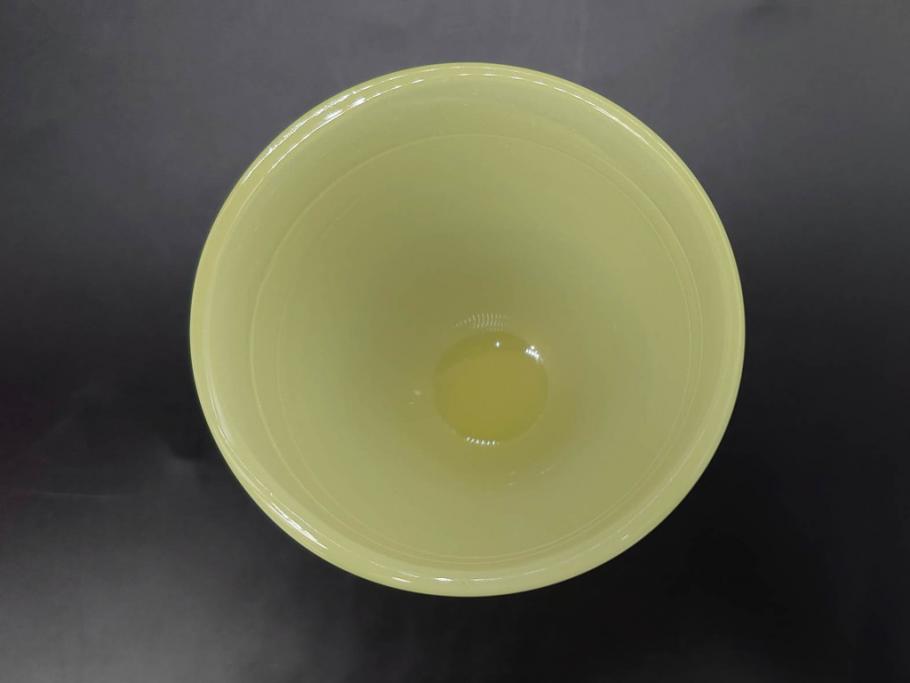 ウランガラス　プレスガラス　棗型(なつめ形)　黄練り　シンプルでレトロな佇まいの氷コップ2客セット(大・小、グラス、硝子、和ガラス)(R-082980)