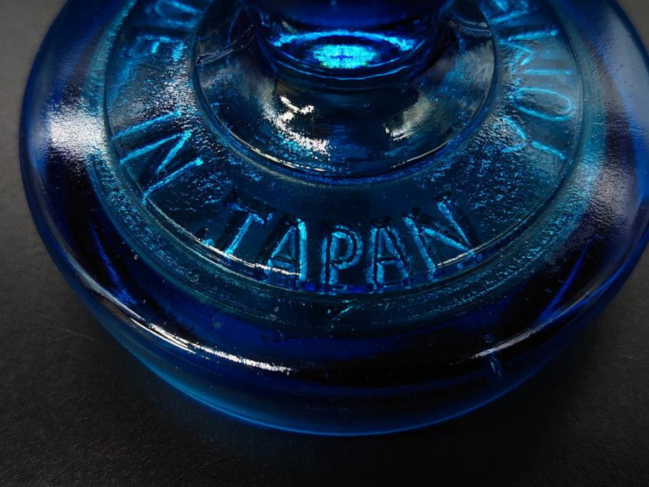 戦前　当時物　鮮やかなブルーカラーが置くだけでお部屋のアクセントになるキャンディーポット(青、菓子瓶、あめや瓶、飴屋、砂糖壺、ガラス瓶、ガラスビン、蓋(フタ)付き、菓子瓶、ボンボン入れ、小物入れ、硝子)(R-082987)