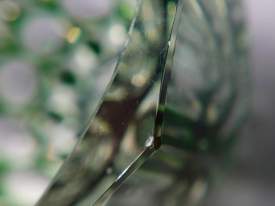 昭和レトロ　ノリタケクリスタル　切子　色被せ　緑　繊細なカットが輝きを放つ!存在感抜群の花瓶(フラワーベース、花器、花生、花入、ガラス、硝子)(R-083022)