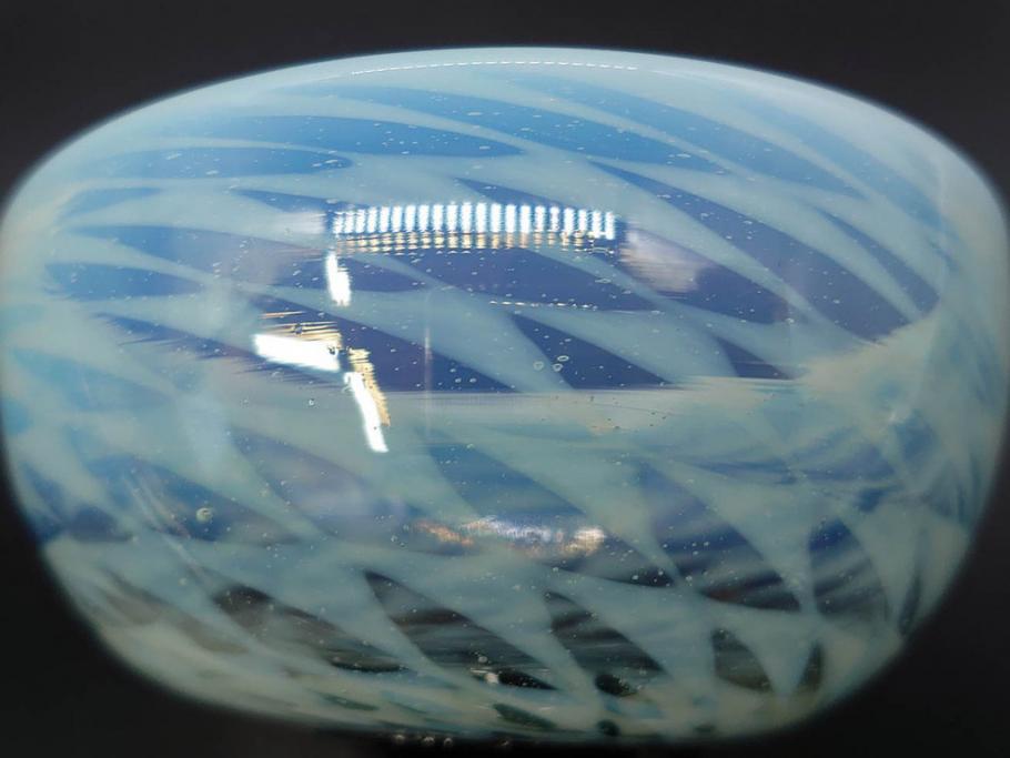 戦前　当時物　碗型　乳白　鱗文　エナメル脚　上品な和の趣溢れる氷コップ(グラス、和ガラス、硝子)(R-083024)