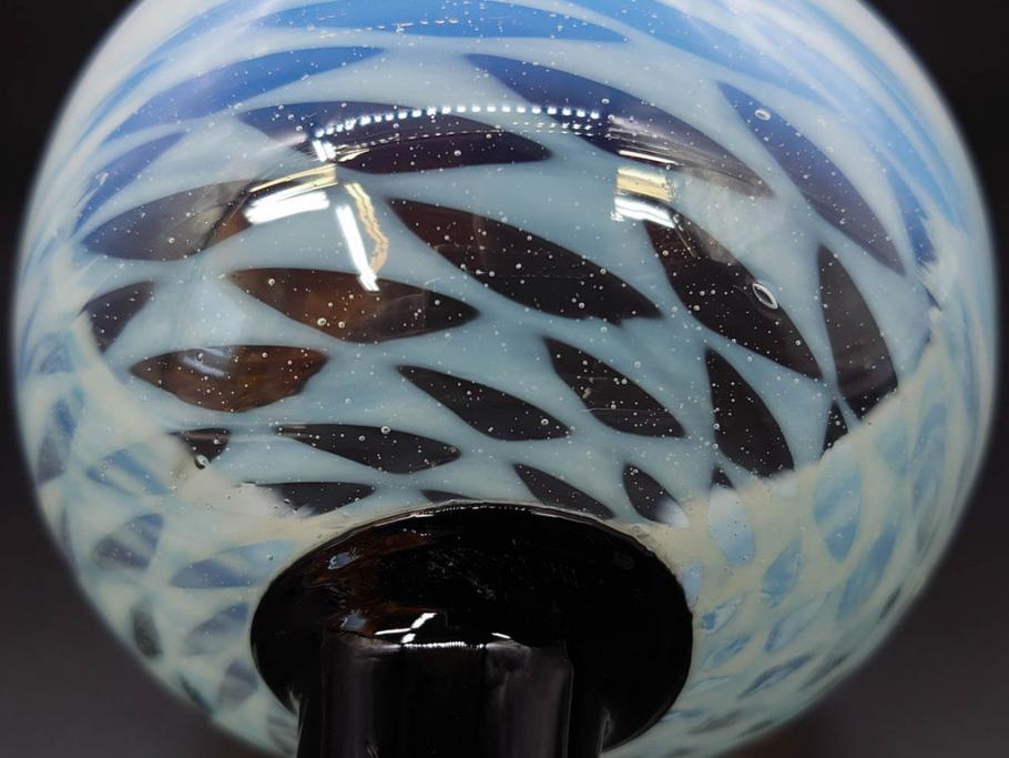 戦前　当時物　碗型　乳白　鱗文　エナメル脚　上品な和の趣溢れる氷コップ(グラス、和ガラス、硝子)(R-083024)