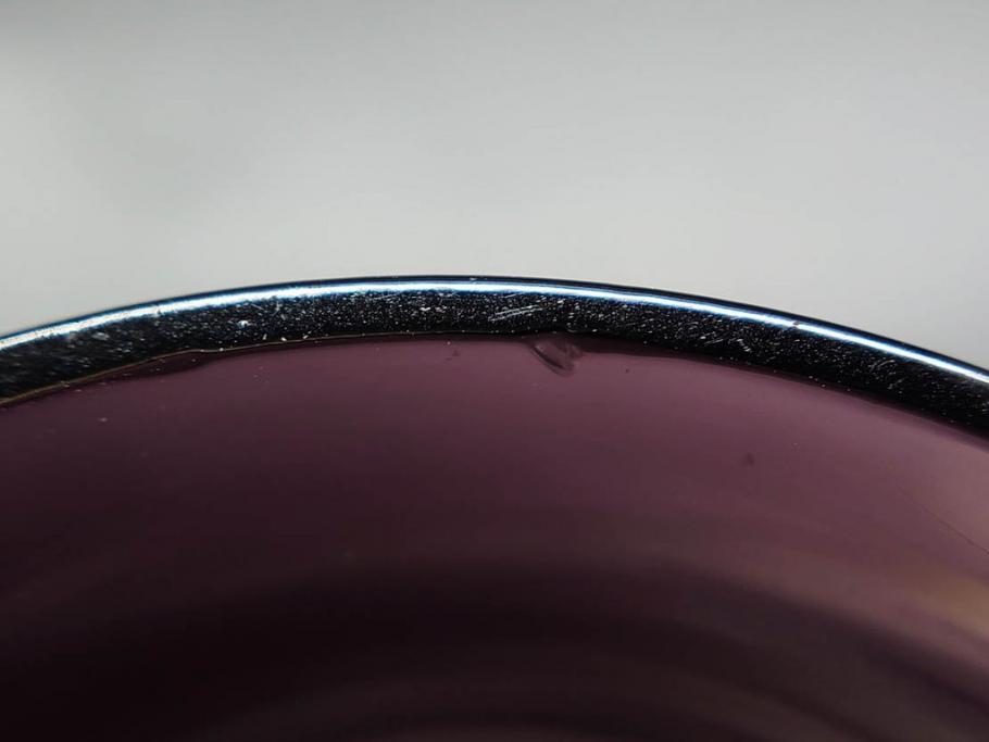 戦前　当時物　切子　色被せ　紫　繊細なカットが美しく上品な雰囲気のグラス4客セット(コップ、タンブラー、和ガラス、硝子)(R-083029)
