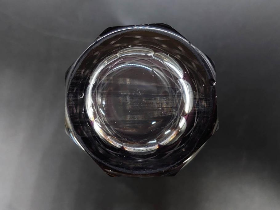 戦前　当時物　切子　色被せ　紫　繊細なカットが美しく上品な雰囲気のグラス4客セット(コップ、タンブラー、和ガラス、硝子)(R-083029)